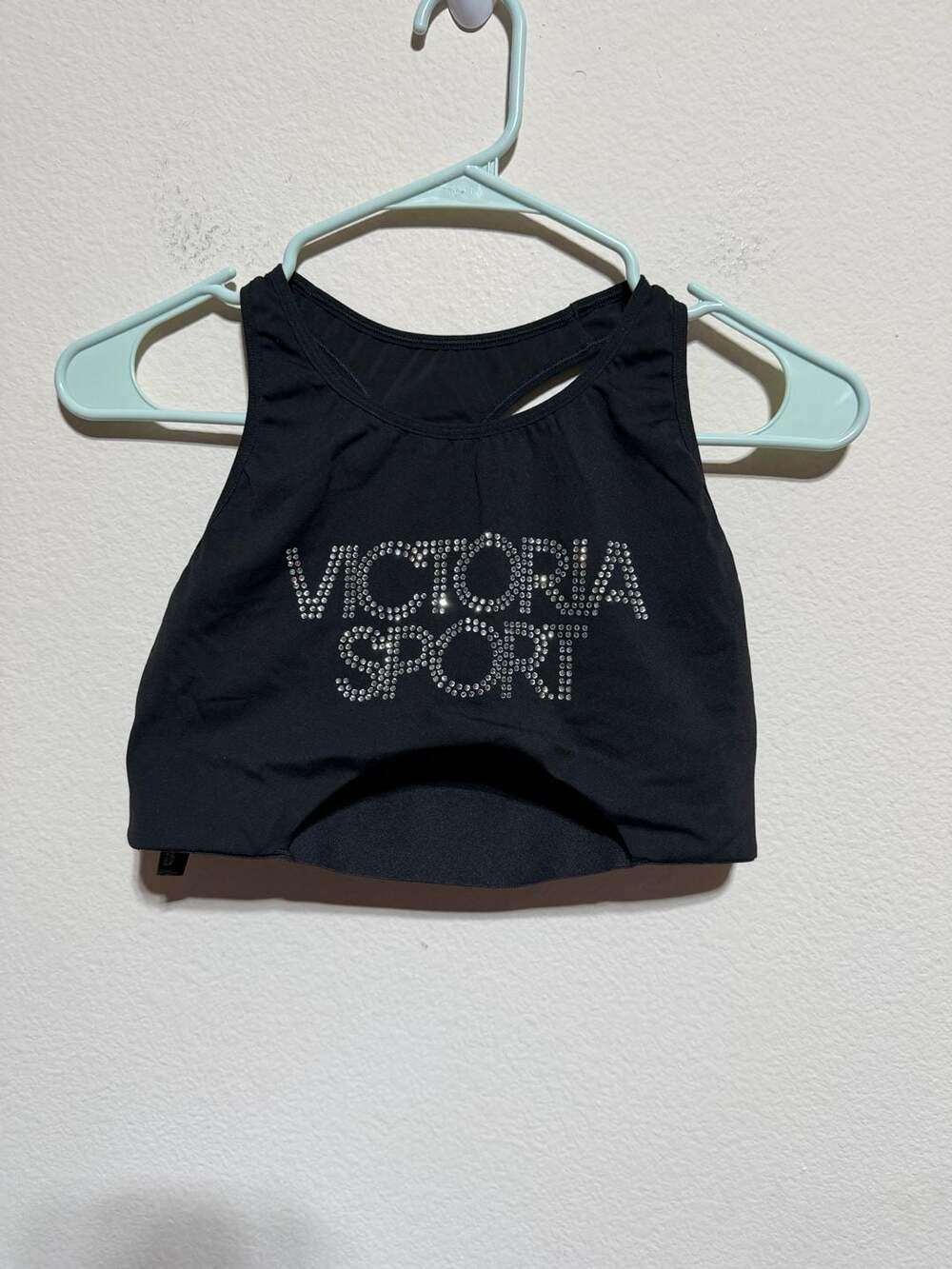 Victoria Sport Black Racerback Sports Bra with Rhinestone Logo